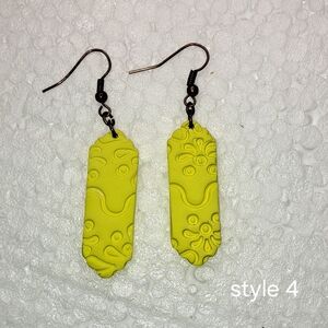 Yellow Embossed Dangle Earrings Clay